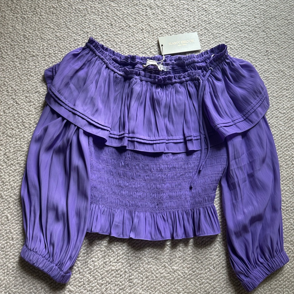 Ramy Brook Purple Smocked Ruffled Blouse